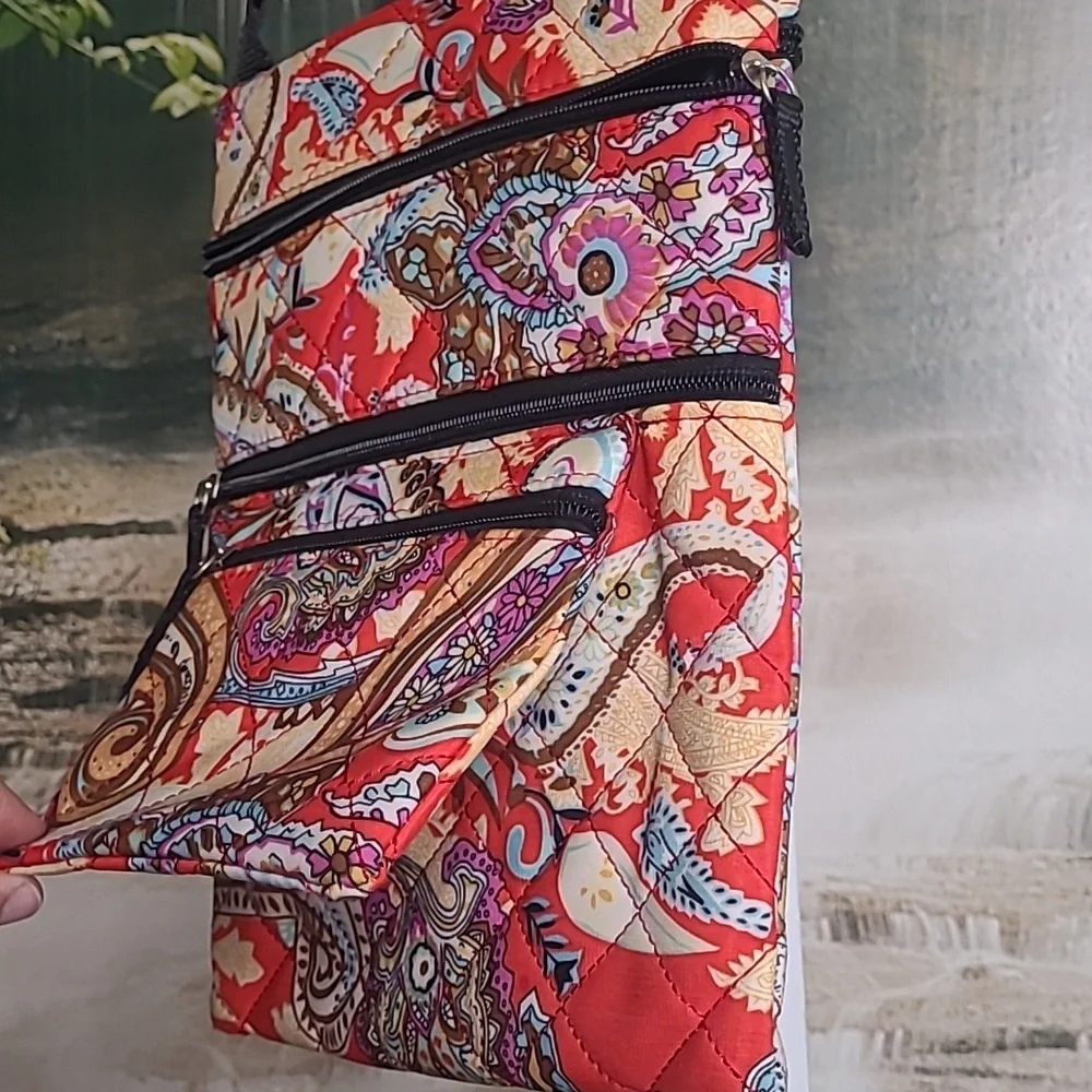 Bright colorful floral paisley ipad tablet travel padded carrying cross body bag